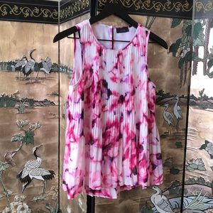 Apt.9…pink/white multi color pleated summer top